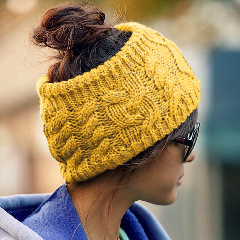 

Winter Warm Empty Top Beanie Knitted Hat, Yellow;gray, 484858