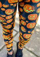 Halloween Pumpkin Face Witch Hat Fitness Leggings
