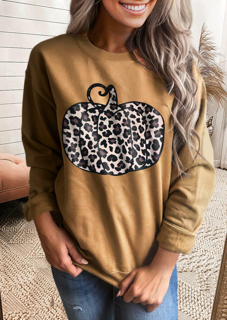 

Sweatshirts Leopard Pumpkin O-Neck Sweatshirt in Coffee. Size