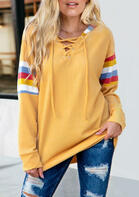 Colorful Striped Lace Up Pullover Hoodie