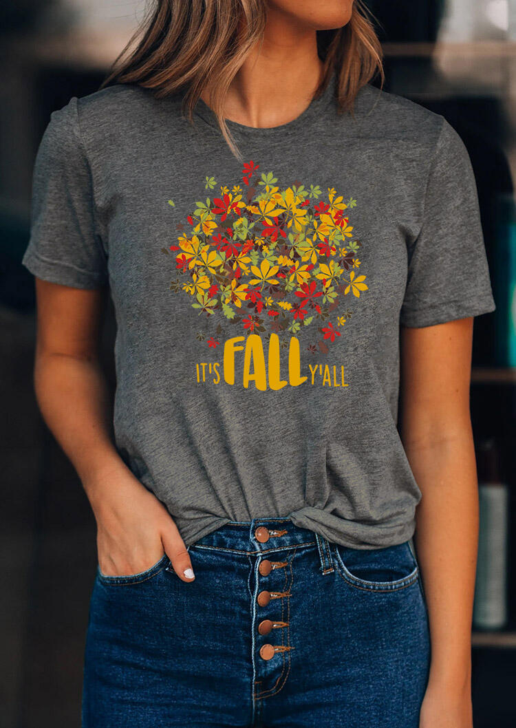 

Thanksgiving Maple Leaf It' Fall T-Shirt Tee - Gray, 483934