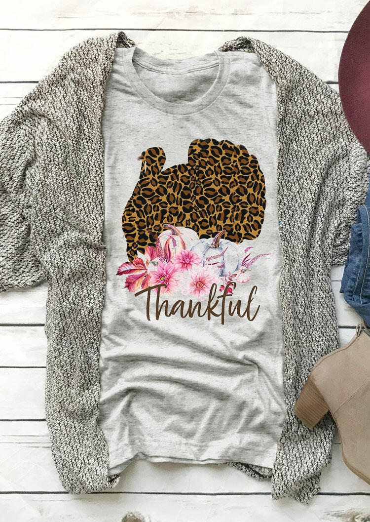 

T-shirts Tees Leopard Turkey Floral Pumpkin T-Shirt Tee in Light Grey. Size: ,M,L,XL