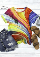 Rainbow Striped O-Neck T-Shirt