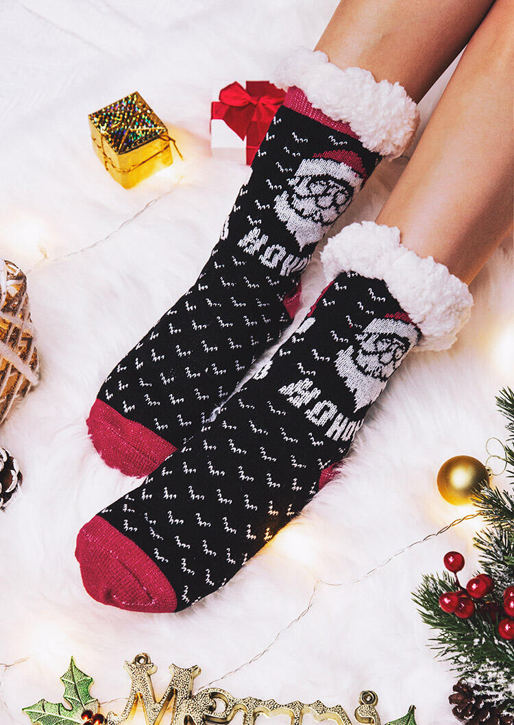 

Christmas Santa Ho Ho Ho Warm Plush Socks, Black, 484549