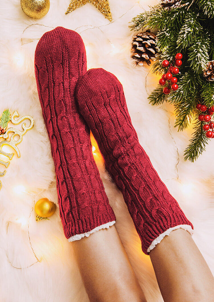 Knitted Warm Comfortable Plush Socks, Red, 484553