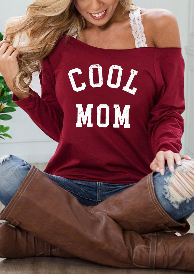Cool Mom Slash Neck Blouse without Lace Camisole - Burgundy