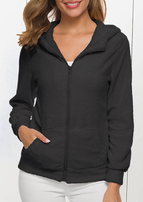 

Kangaroo Pocket Zipper Fleece Hooded Coat - Dark Grey, 484696
