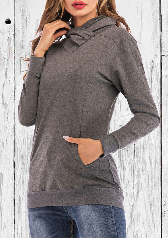 Kangaroo Pocket Cowl Neck Pullover Sweatshirt - Gray