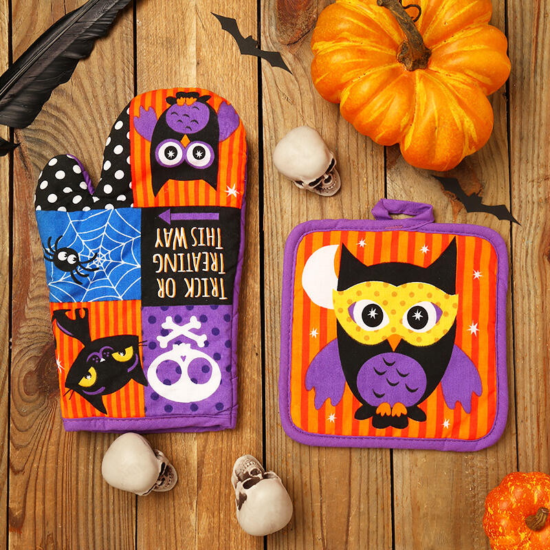 

2Pcs Halloween Skull Spider Insulated Glove And Coaster Set, Pattern1;pattern2, 484919