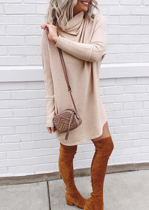 

Mini Dresses Long Sleeve Cowl Neck Mini Dress in Apricot. Size