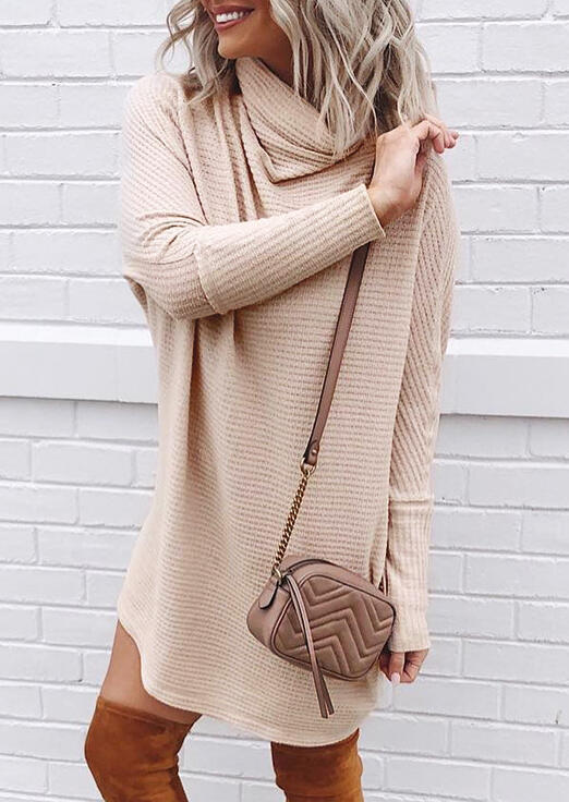

Long Sleeve Cowl Neck Mini Dress - Apricot, 485064
