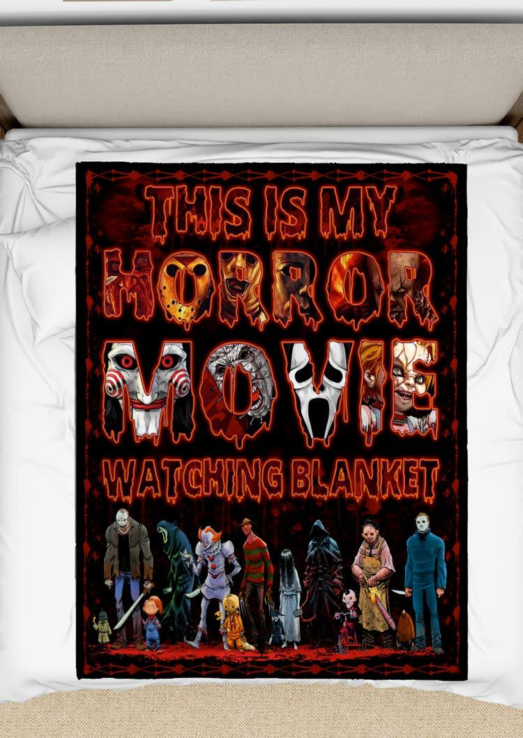 

Blanket Halloween Horror Movie Watching Letter Graphic Fleece Blanket in Multicolor. Size