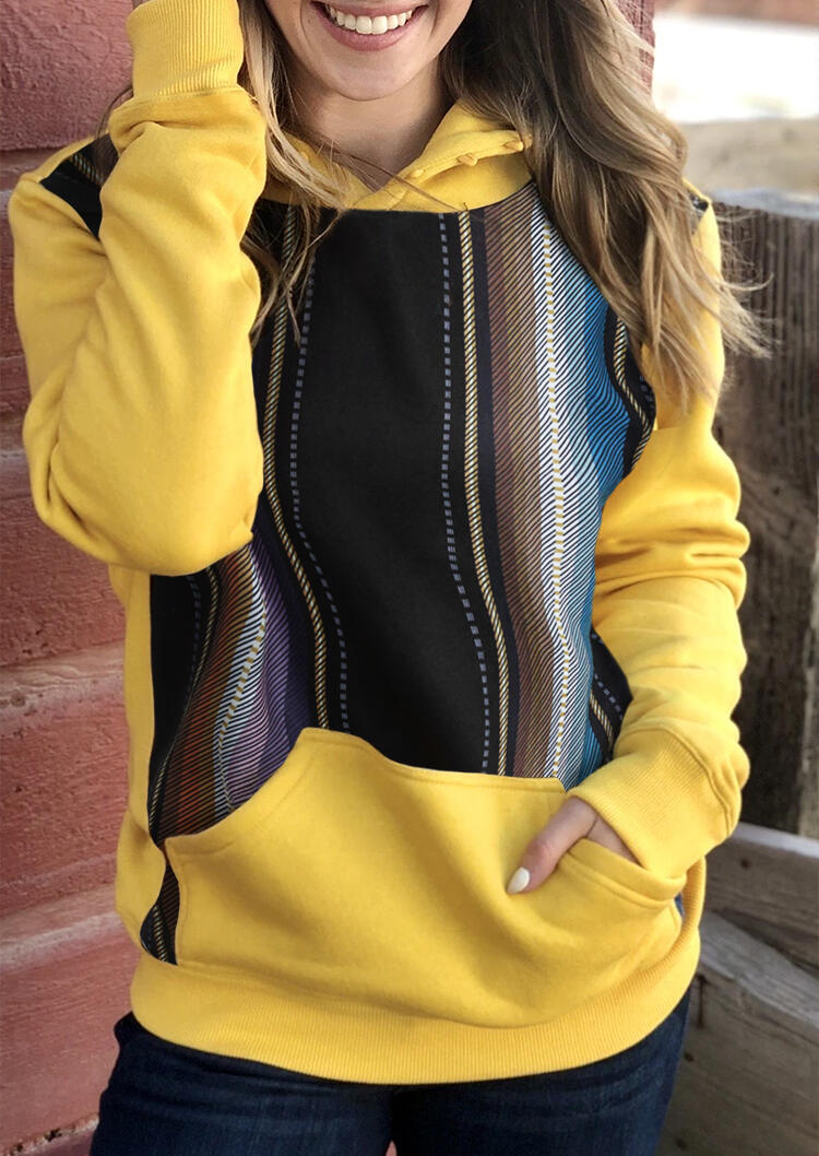 

Colorful Striped Splicing Kangaroo Pokect Hoodie - Yellow, 484677