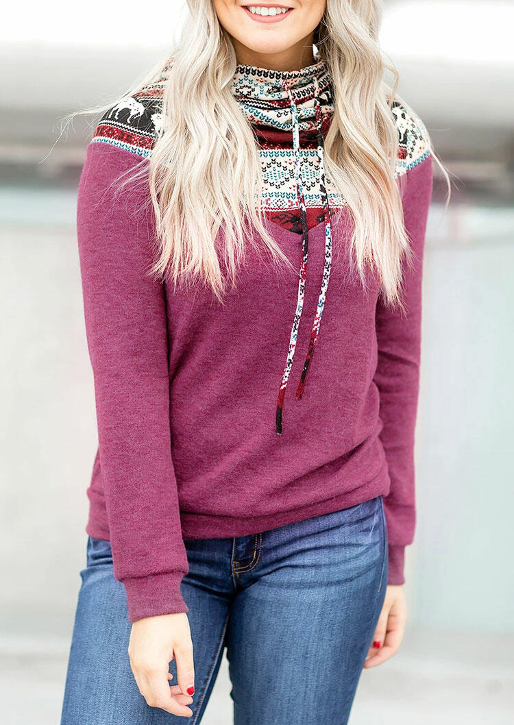 

Sweatshirts Reindeer Drawstring Cowl Neck Sweatshirt in Purple. Size