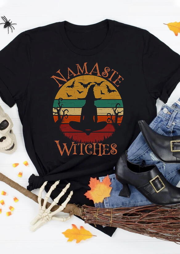 

Halloween Namaste Witches O-Neck T-Shirt Tee - Black, 484973
