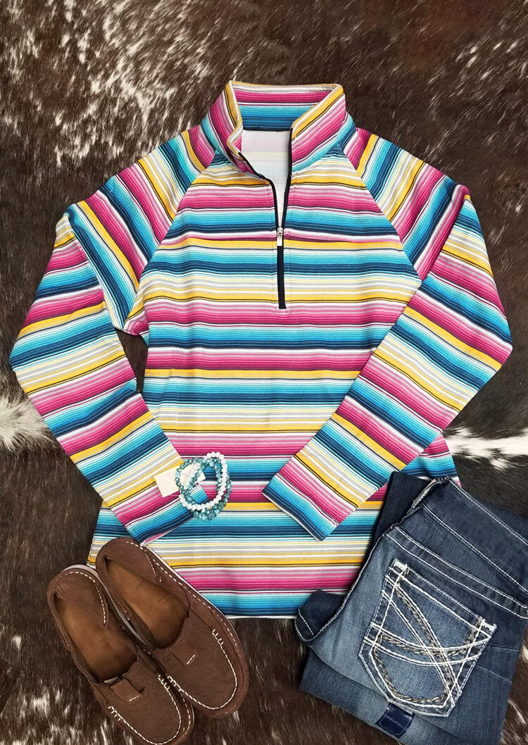 

Serape Striped Zipper Collar Sweatshirt, Multicolor, 485028