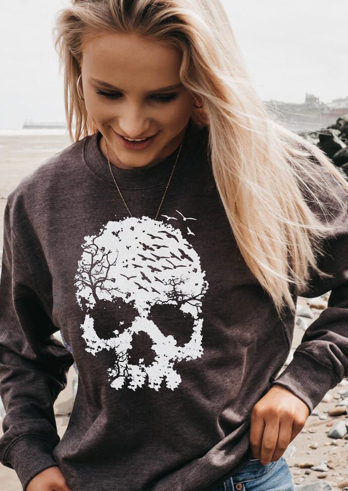 

Halloween Skull Forest Long Sleeve Pullover Sweatshirt - Dark Grey, 485083