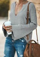Knitted V-Neck Flare Sleeve Sweater