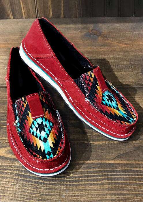 

Aztec Geometric Slip On Canvas Sneakers - Red, 485120