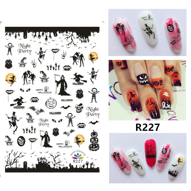 

Decoration Halloween Pumpkin Skull Ghost Spider Nail Art Sticker in Pattern3. Size