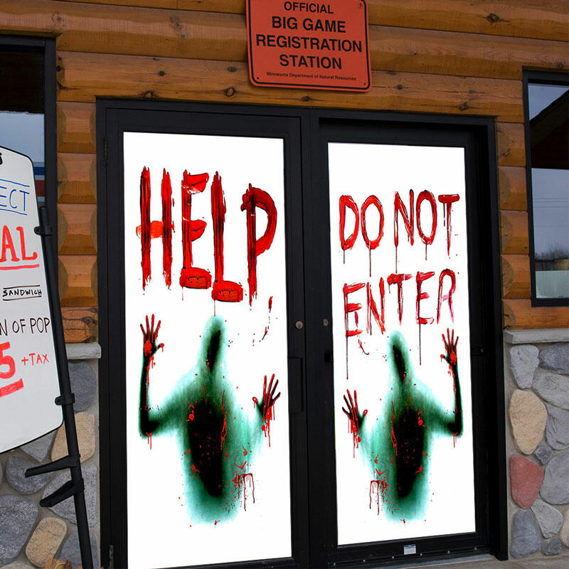 

2Pcs Halloween Sticker Do Not Enter Giant Bloody Window Poster, Red, 485233