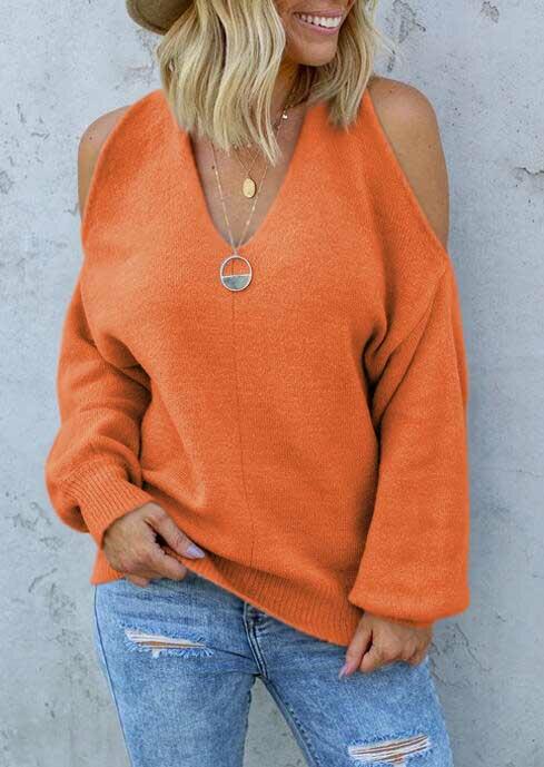 Cold Shoulder Cross Open Back Sweater - Orange