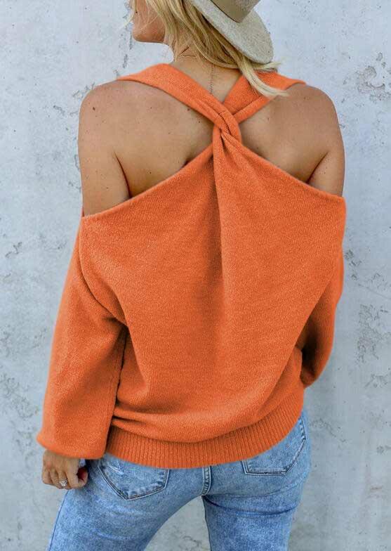 

Sweaters Cold Shoulder Cross Open Back Sweater in Orange. Size