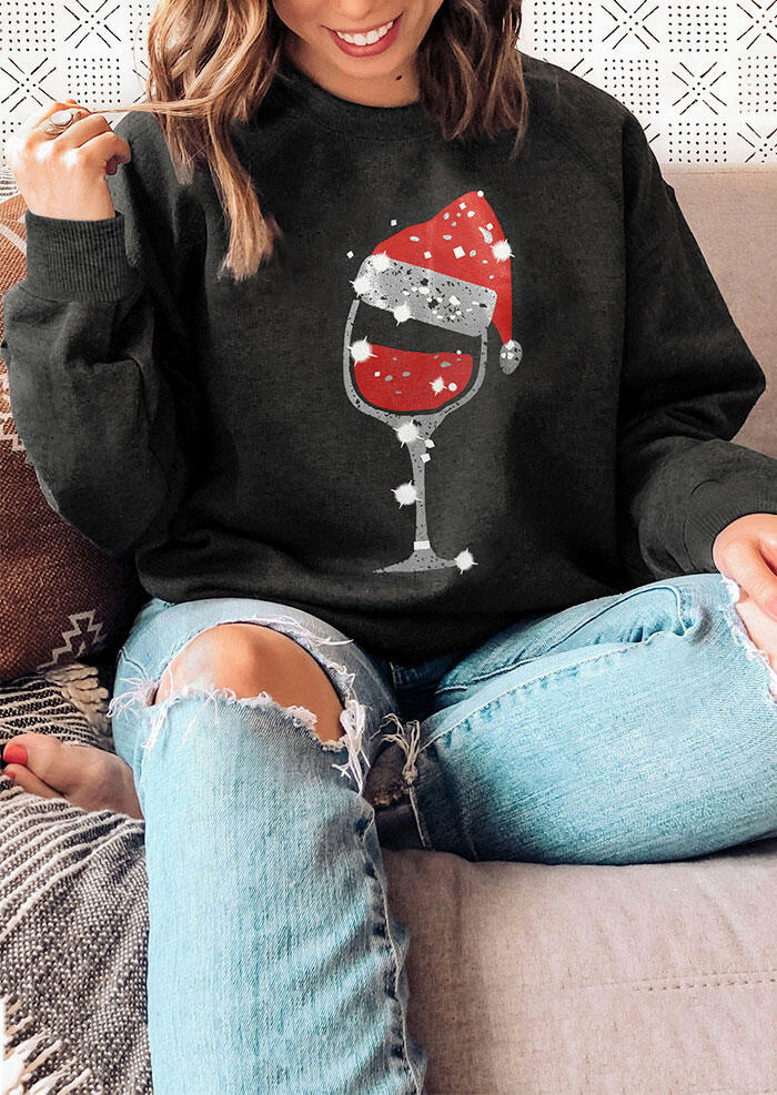 

Christmas Hat Wine Glass Pullover Sweatshirt - Dark Grey, 485223