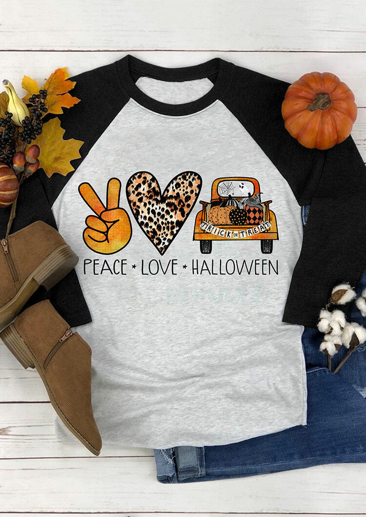 

Leopard Pumpkin Peace Love Halloween T-Shirt Tee - Light Grey, 485326