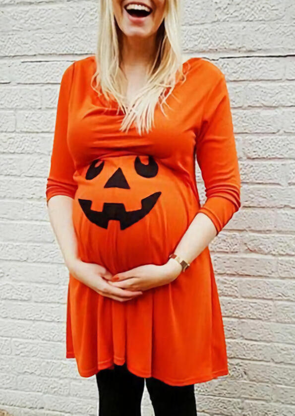 

Halloween Maternity Pumpkin Face Casual Dress - Orange, 485336