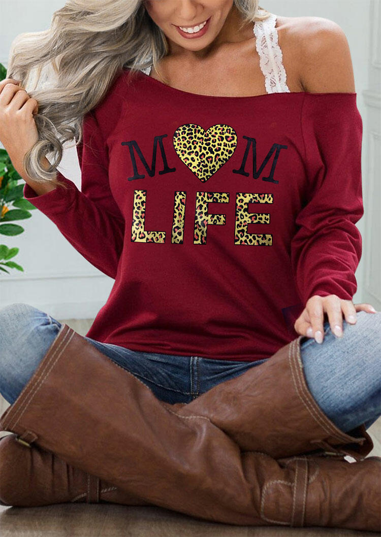 

Mom Life Leopard Heart Slash Neck Blouse - Burgundy, 485224