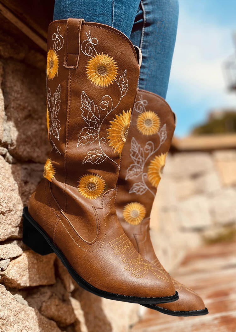 

Boots Sunflower Soft Pointed Toe Chunky Heel Boots - Brown in Brown. Size