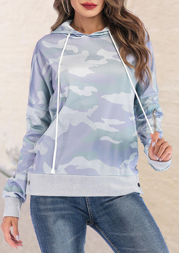 

Camouflage Zipper Pocket Drawstring Pullover Hoodie, 485340