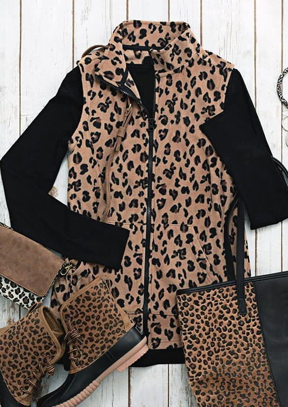 

Coats Leopard Pocket Sleeveless Vest Coat in Leopard. Size