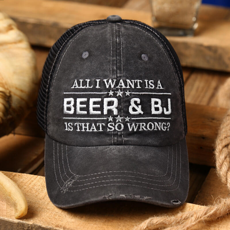 

Hats Beer & BJ Letter Mesh Splicing Baseball Cap in Dark Grey. Size