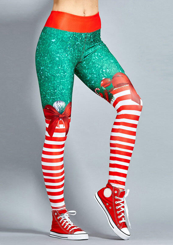 

Leggings Christmas Striped Yoga Sports Elastic Waist Leggings in Red. Size