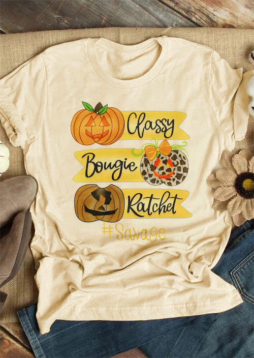 

Halloween Leopard Classy Bougie Ratchet Savage Pumpkin T-Shirt Tee - Light Yellow, 485468