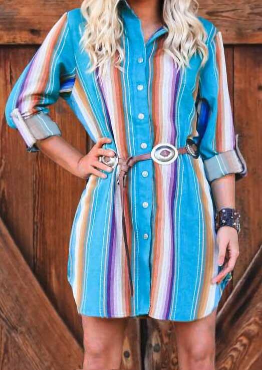 

Mini Dresses Colorful Striped Button Shirt Mini Dress without Belt in Multicolor. Size