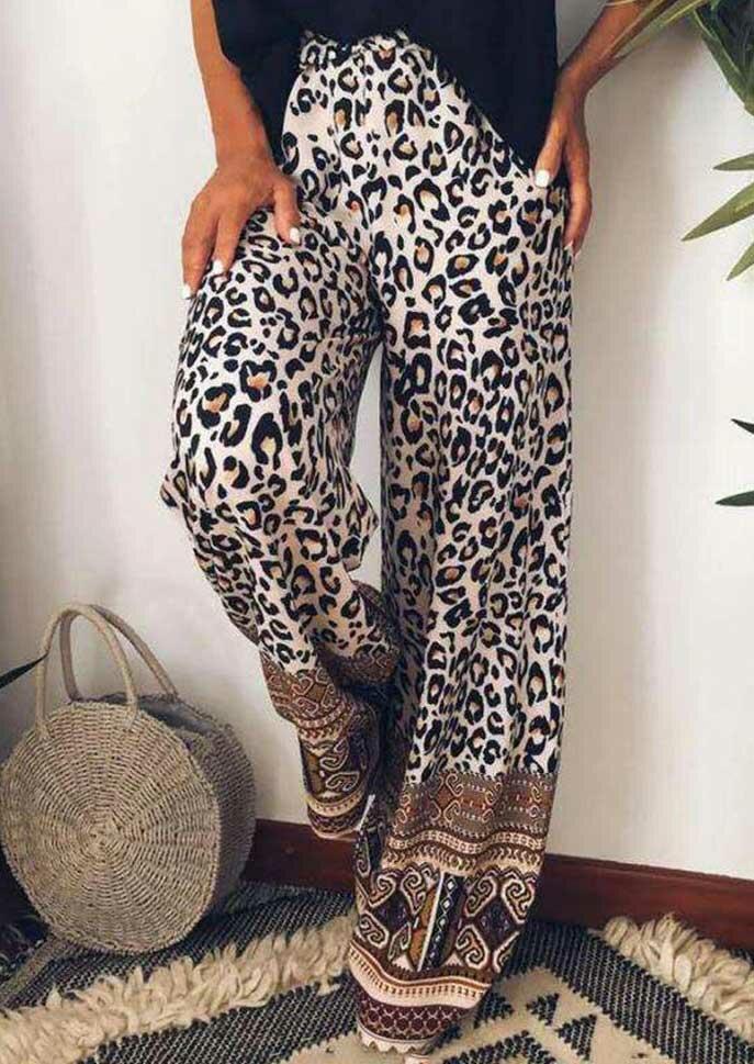 

Vintage Leopard Geometric Splicing Wide Leg Pants, 485482