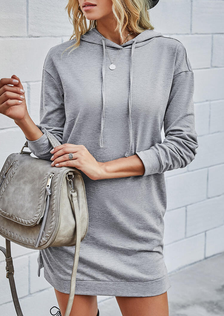 

Mini Dresses Slit Pocket Drawstring Hooded Mini Dress in Gray. Size