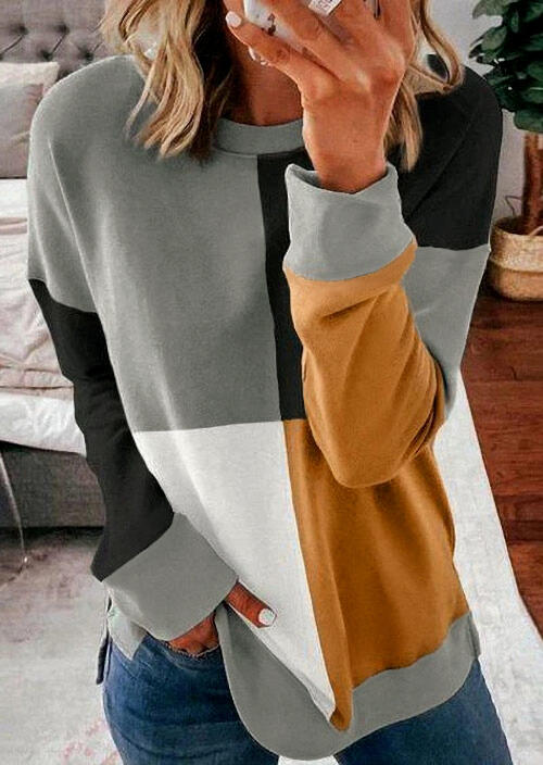 

Sweatshirts Color Block O-Neck Pullover Sweatshirt in Multicolor. Size