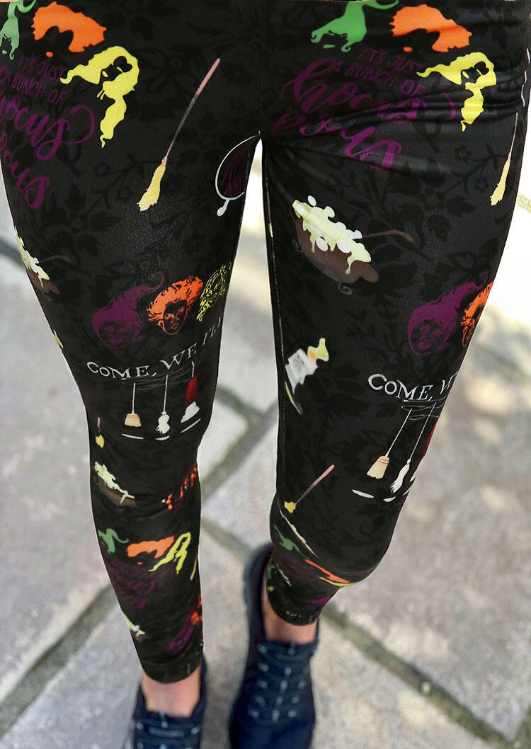 

Halloween Three Witches Letter Graphic Leggings - Black, 485397
