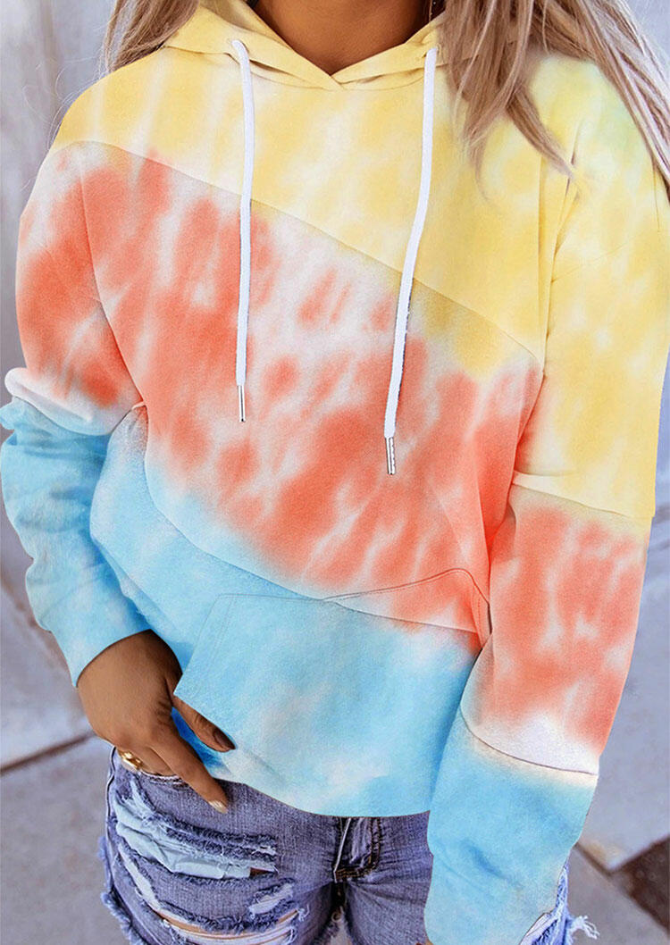 

Tie Dye Gradient Kangaroo Pocket Drawstring Hoodie, Multicolor, 485459