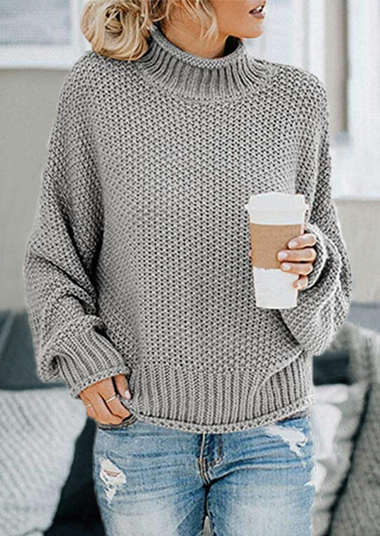 

Sweaters Chunky Batwing Long Sleeve Pullover Loose Knitted Sweater in Gray. Size