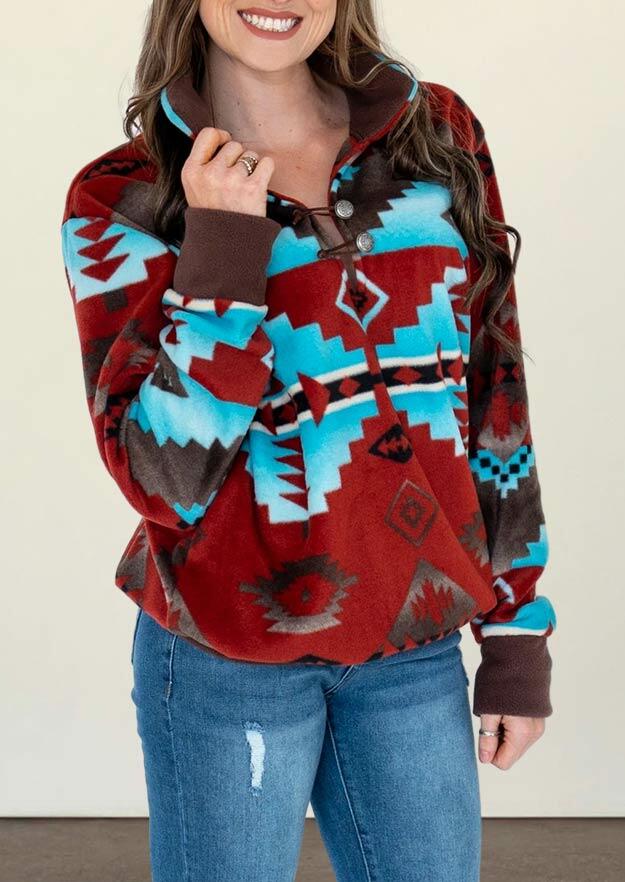 Aztec Geometric Rhombus Western Cowgirl Pullover Sweatshirt