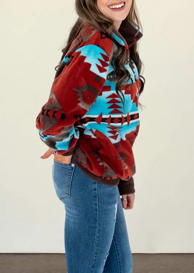 Sweatshirts Aztec Geometric Rhombus Western Cowgirl Pullover Sweatshirt in Multicolor. Size: M