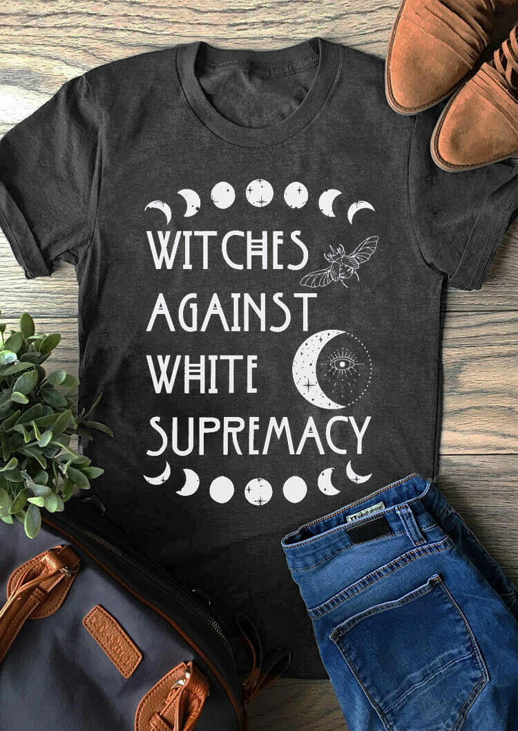 

Witches Slogan Letter Moon T-Shirt Tee - Dark Grey, 485627
