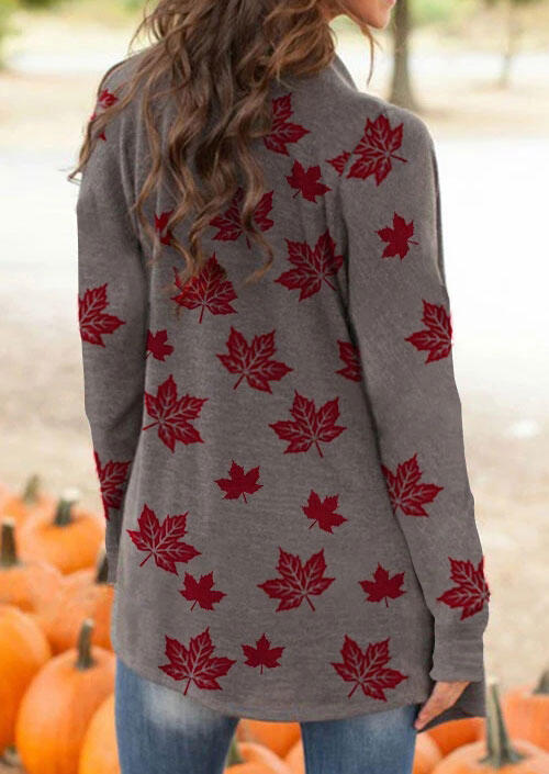 Cardigans Maple Leaf Long Sleeve Casual Cardigan - Coffee in Brown. Size: L,M