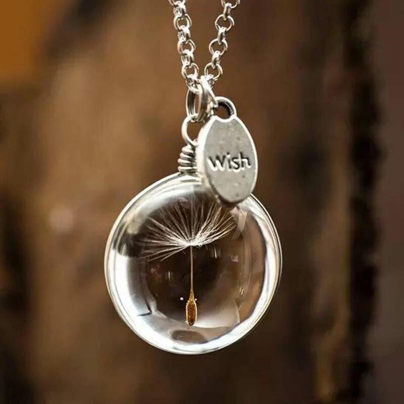 

Heart Dandelion Wish Pendant Crystal Necklace, Pattern1;pattern2, 485633