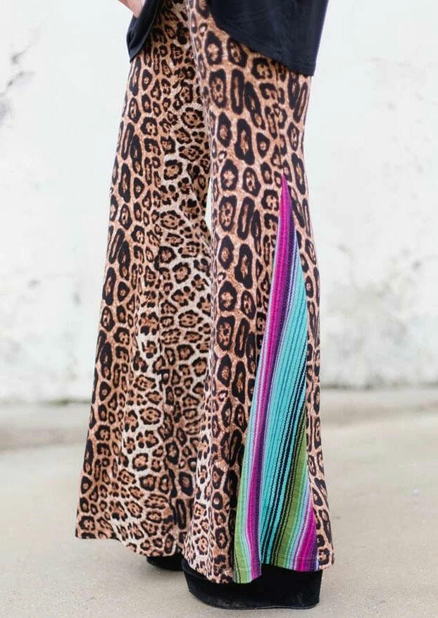 

Leopard Serape Striped Splicing Wide Leg Pants, 485639